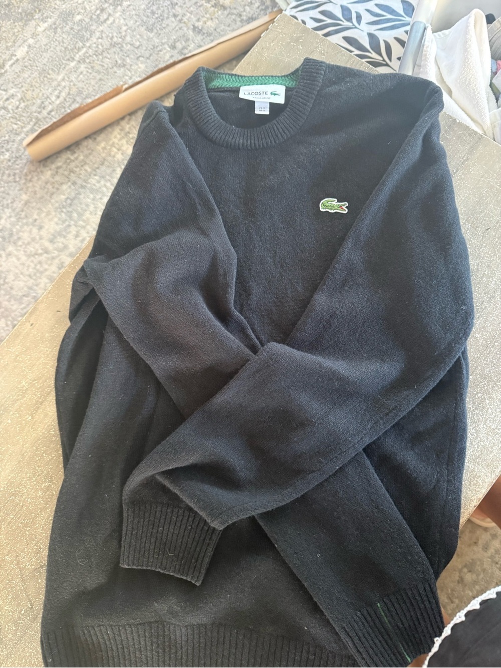 Lacoste Black Crewneck Sweater with Green Crocodile Logo